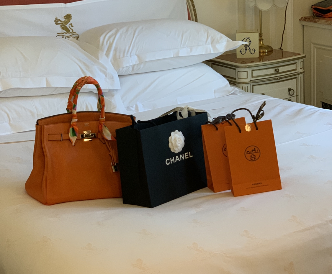 Preowned designer handbags Hermes Orange 32 Clemence Birkin Handbag