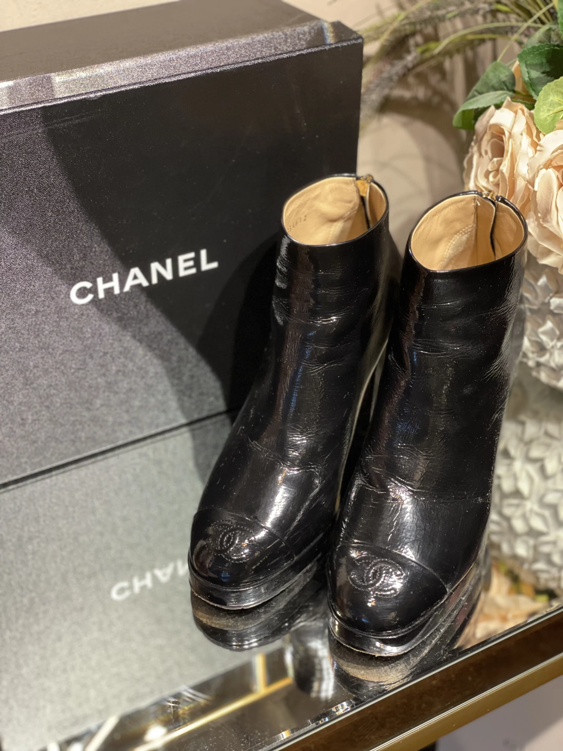 Chanel Patent Leather Ankle Boots Size 39 (UK 6) - Dress Cheshire |  Preloved Designer Fashion | Boutique in Cheshire