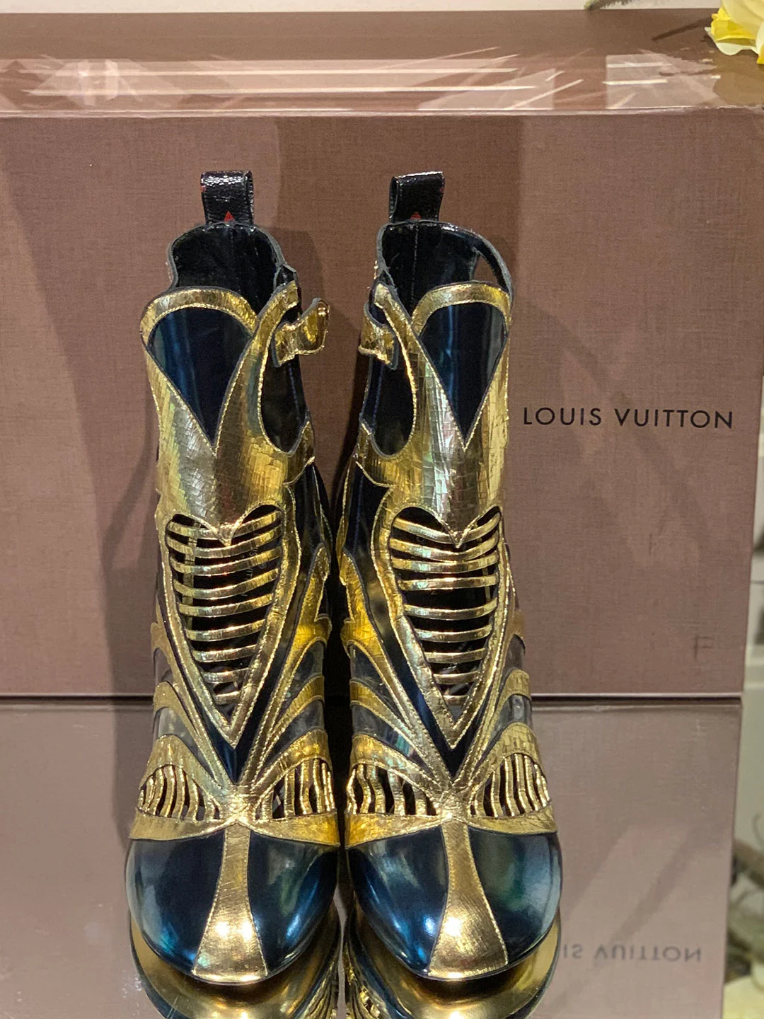 Louis Vuitton Queen Of Hearts Gold & Navy Boots Size 40 (UK 7