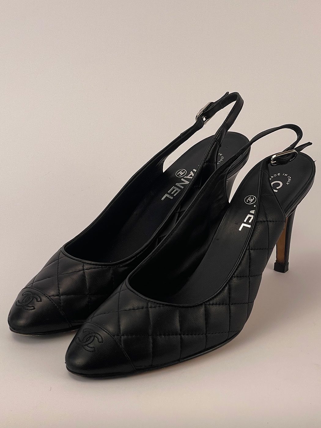 Chanel Black Quilted Slingback Heels Size 39 (UK 6) - Dress