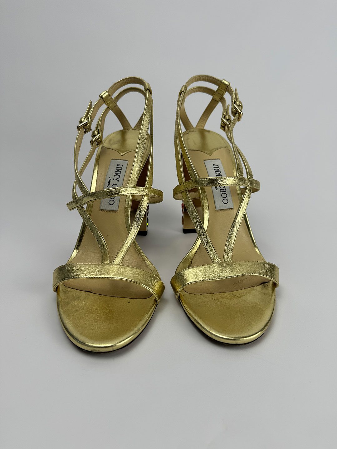 Jimmy Choo Gold Block Jewelled Heels Size 40 (UK 7) - Dress Cheshire ...
