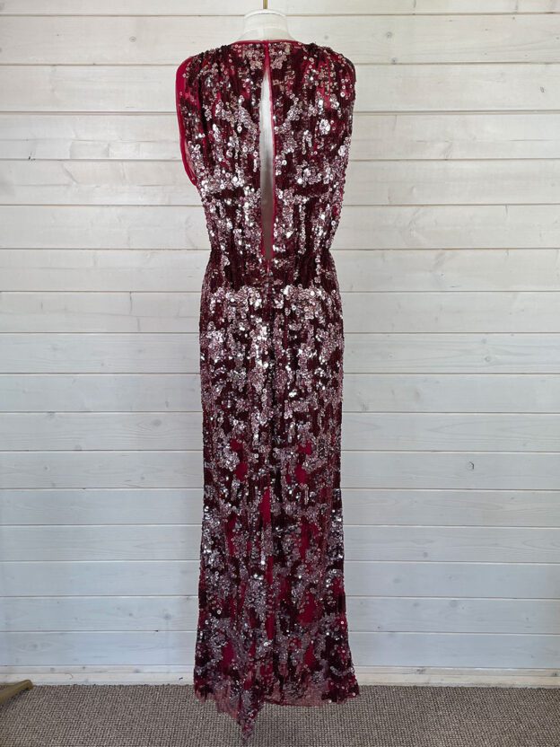 Pre-Owned Jenny Packham Maroon Long Sequin Dress Size 14 - Image 2