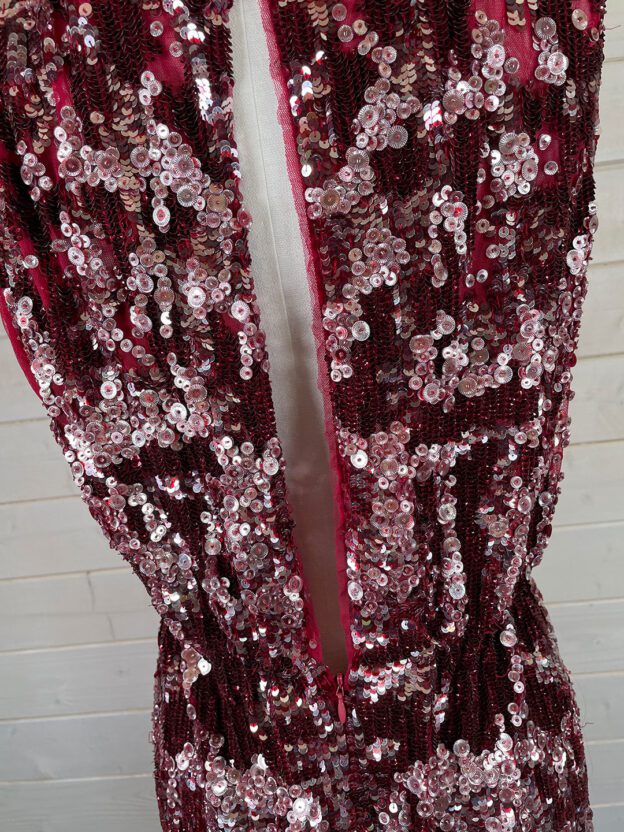 Pre-Owned Jenny Packham Maroon Long Sequin Dress Size 14 - Image 4