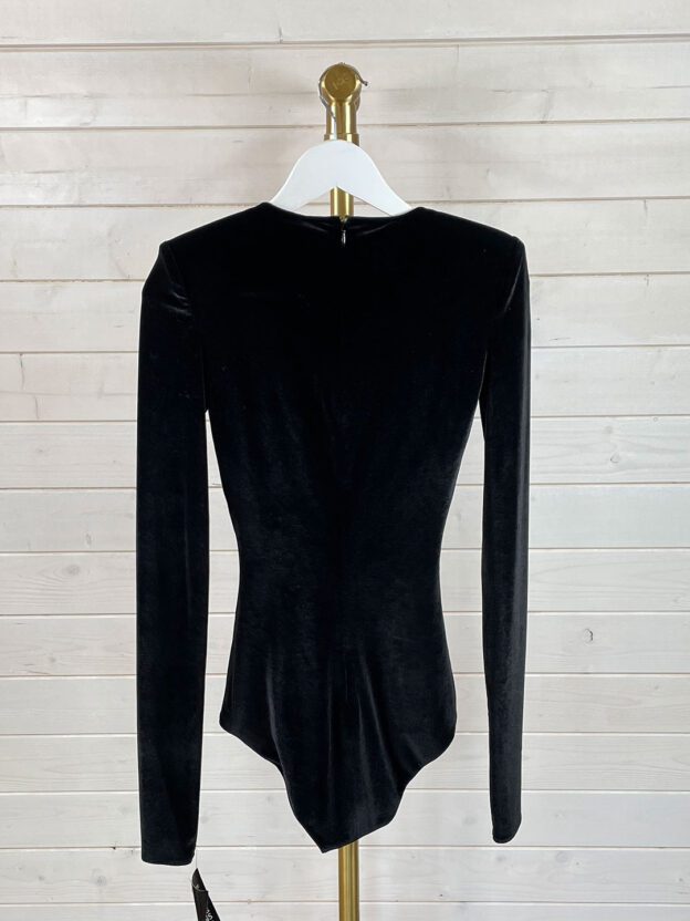 Alexandre Vauthier Black Padded Shoulder Velvet Bodysuit Size 34 (UK 6) - Image 2