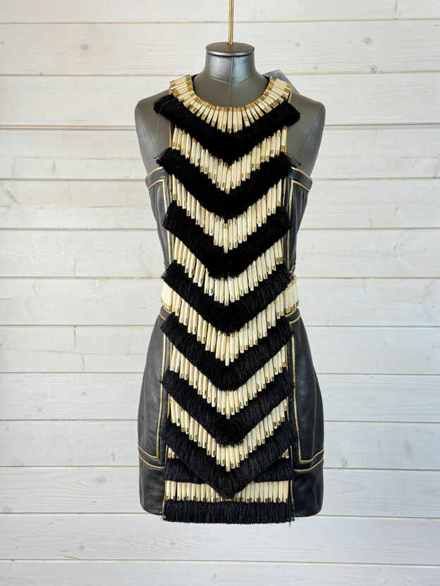 Balmain Embellished Black Leather Dress Size 38 (UK 10)