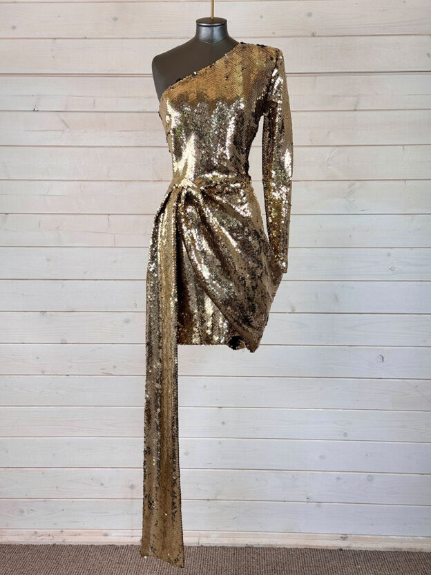Nadine Merabi Gold Sequin Celina Dress Size S-M. Feels like a Size UK 6)