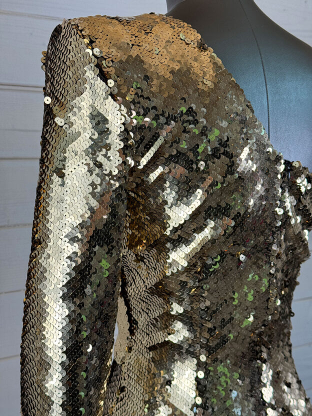 Nadine Merabi Gold Sequin Celina Dress Size S-M. Feels like a Size UK 6) - Image 3