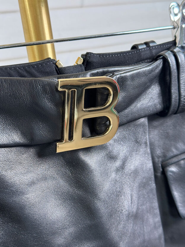 Balmain Black Lambskin Leather Mini Skirt Size FR 36 (UK 8) - Image 2