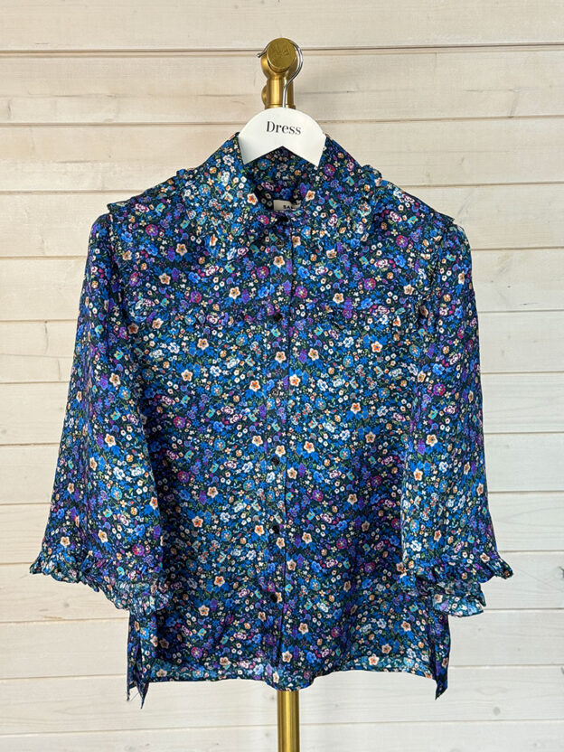 Pre-Owned Sandro Blue Floral Blouse Size UK 10-12