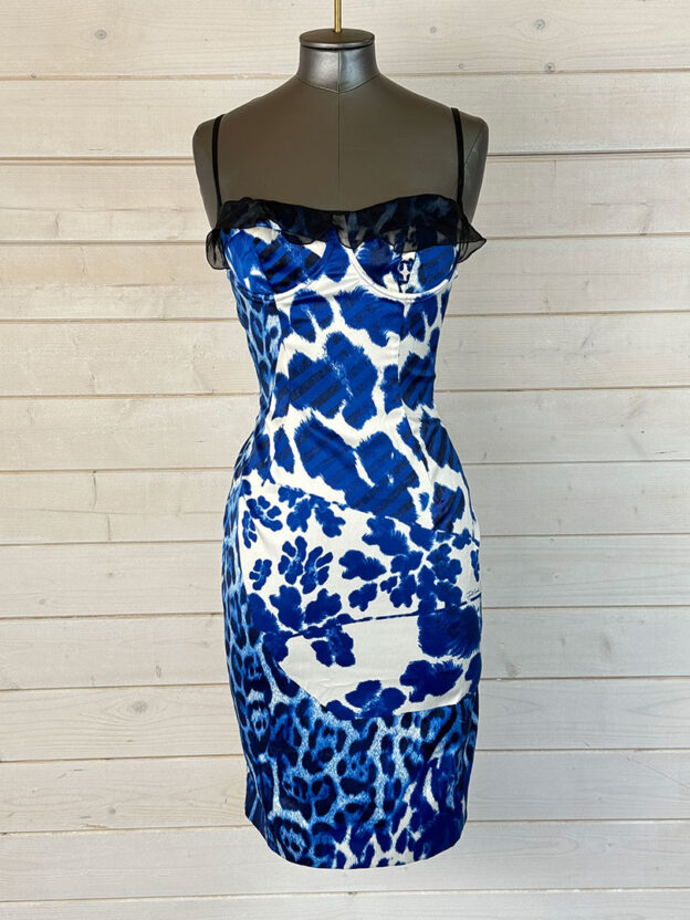 Pre-Owned Just Cavalli Blue Leopard Dress Size IT 38 (UK 8)