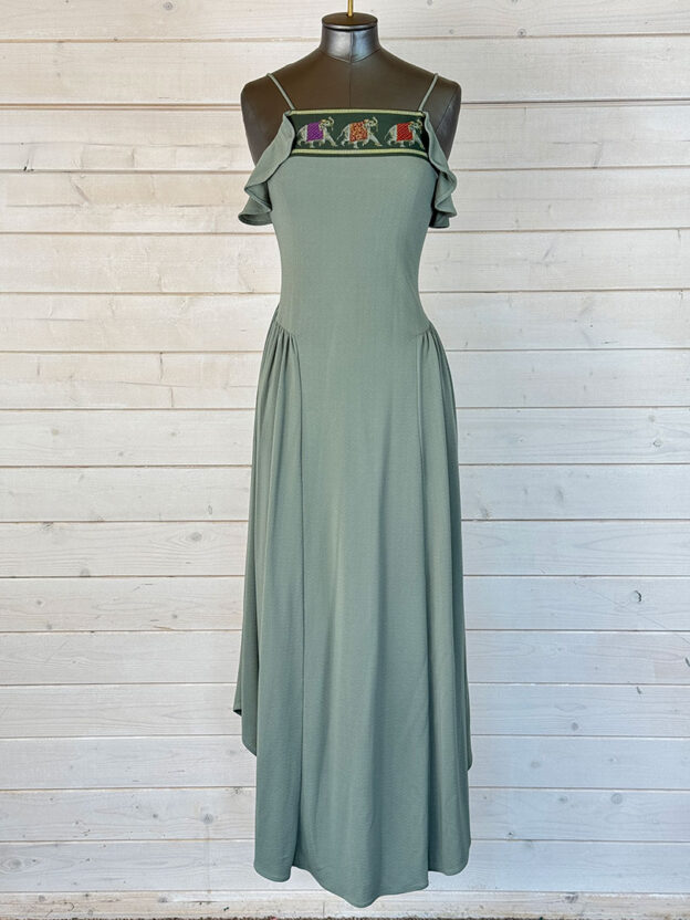 Pre-Owned Emporio Armarni Khaki Long Dress Elephant Print Size 38 (UK 10)