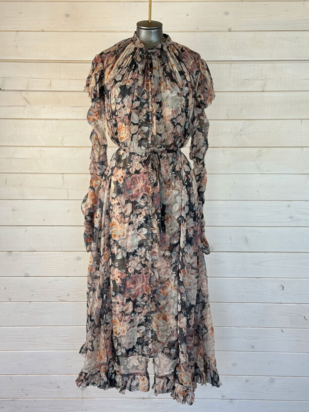 Pre-Owned Zimmermann Black & Nude Floral Long Dress Size 2 (UK 10)
