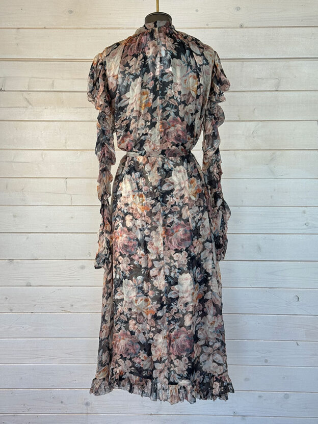 Pre-Owned Zimmermann Black & Nude Floral Long Dress Size 2 (UK 10) - Image 2