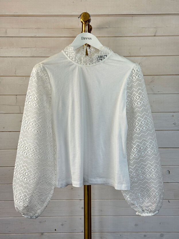 Pre-Owned Me + Em White Cotton Patterned Sleeve Top Size 12