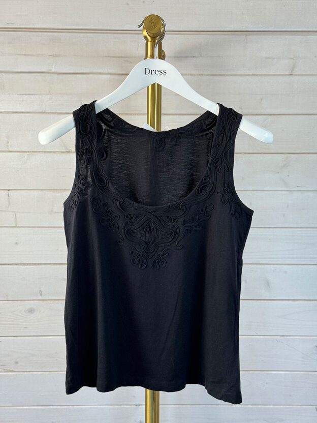 Pre-Owned Nicole Farhi Black Pattern Vest Top Size S