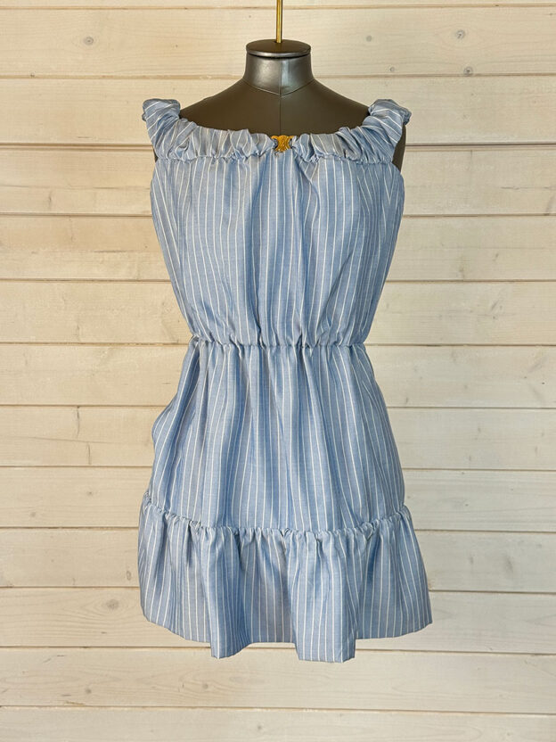Pre-Owned Celine Blue & White Pinstripe Dress Size 8