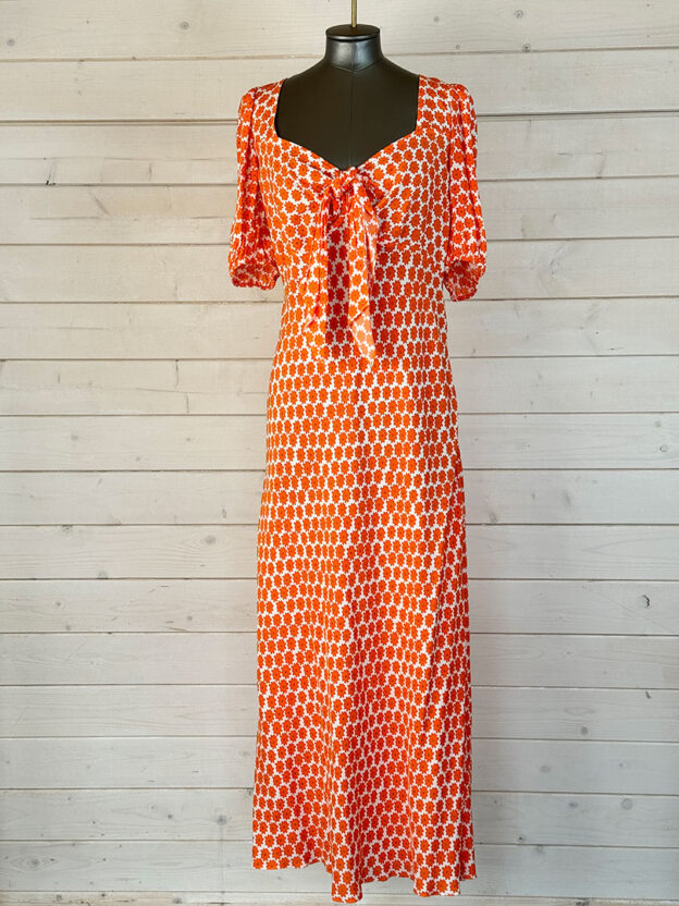 Pre-Owned Diane Von Furstenberg Orange Floral Dress Size US 12 (UK 16)