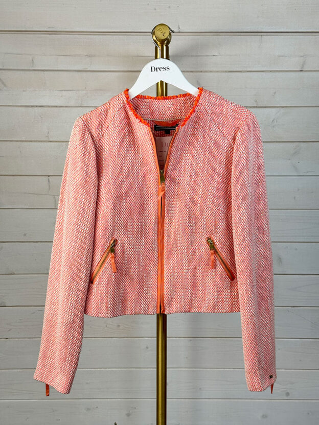 Pre-Owned Tommy Hilfiger Orange & White Zip Up Jacket Size US 4 (UK 8)