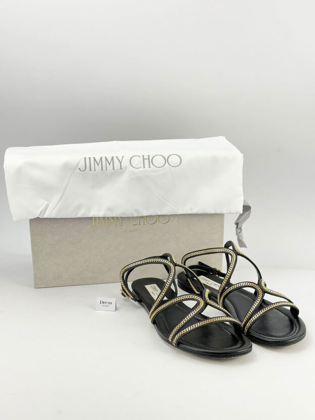 Pre-Owned Jimmy Choo Nickel Chain Black Sandals Size 38.5 (UK 5.5) - Image 6