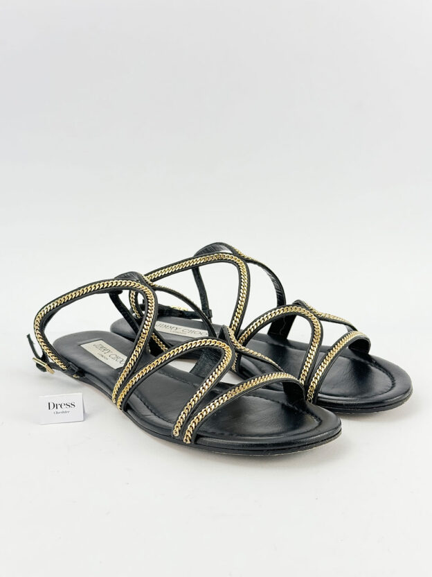 Pre-Owned Jimmy Choo Nickel Chain Black Sandals Size 38.5 (UK 5.5)