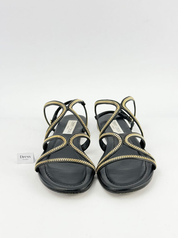 Pre-Owned Jimmy Choo Nickel Chain Black Sandals Size 38.5 (UK 5.5) - Image 2