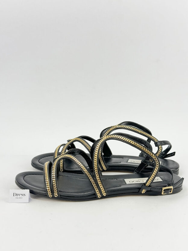 Pre-Owned Jimmy Choo Nickel Chain Black Sandals Size 38.5 (UK 5.5) - Image 3