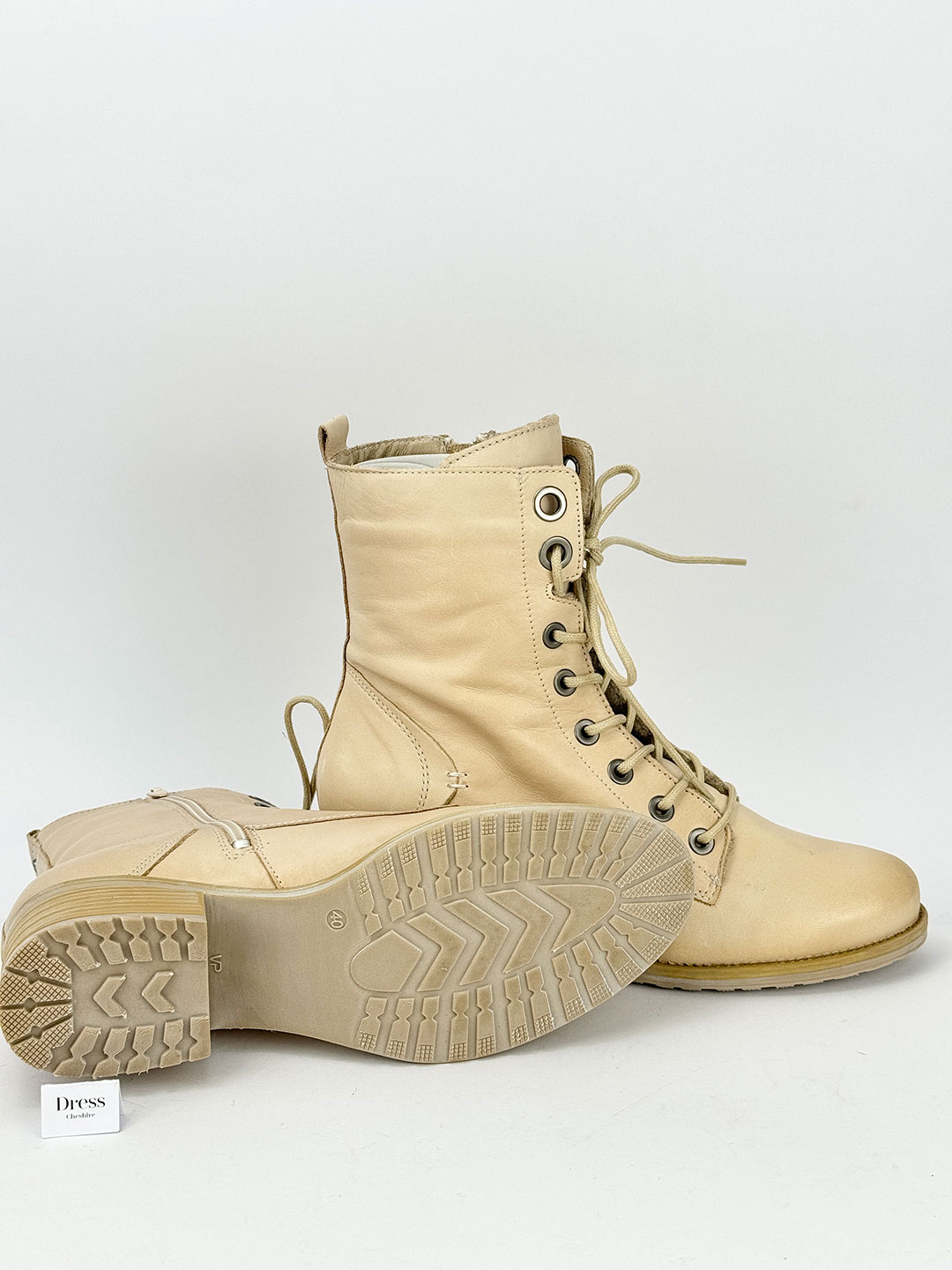 Moda In Pelle Cream Leather Block Heel Ankle Boots Size 40 (UK 7 ...