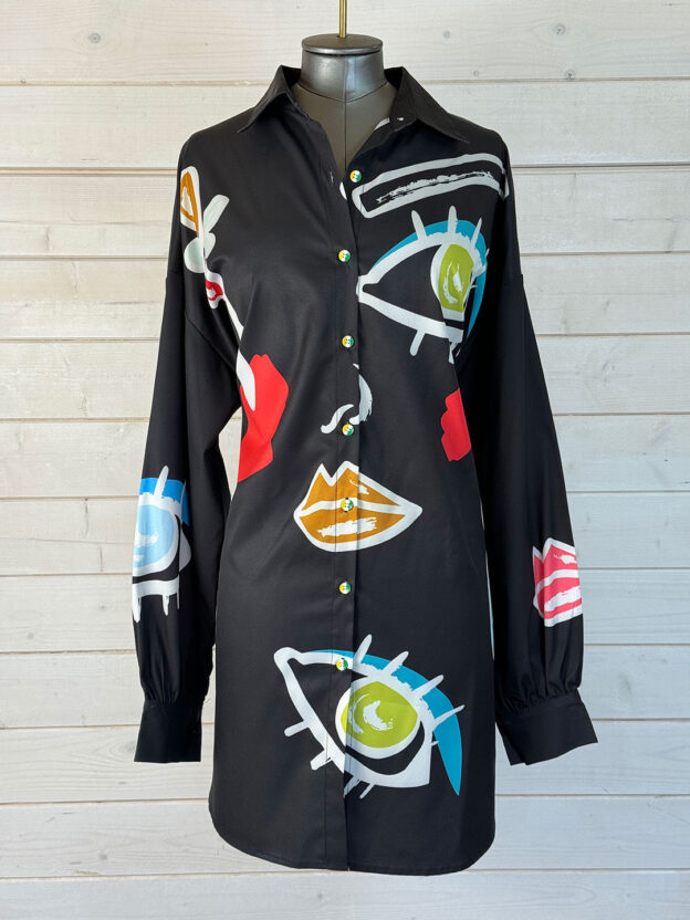 Pre-Owned Forever Unique Black Oversized Shirt Size M-L