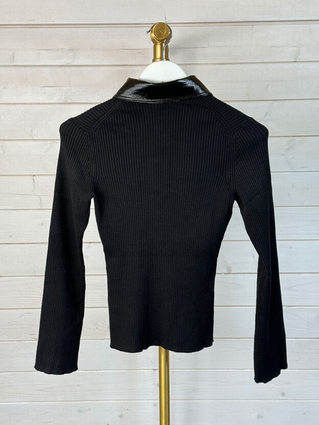 Pre-Owned Maje Black Ribbed Long Sleeve Top With Buttons Size 2 (UK 6) - Image 2
