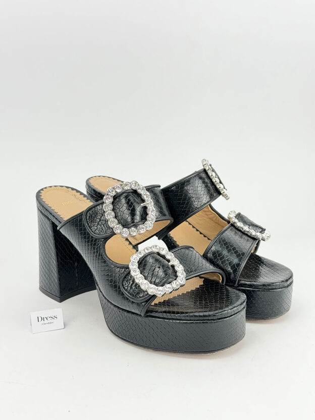 Pre-Owned Maje Fardi Snake-Effect Crystal Embellished Leather Sandals Size 37 (UK 4)