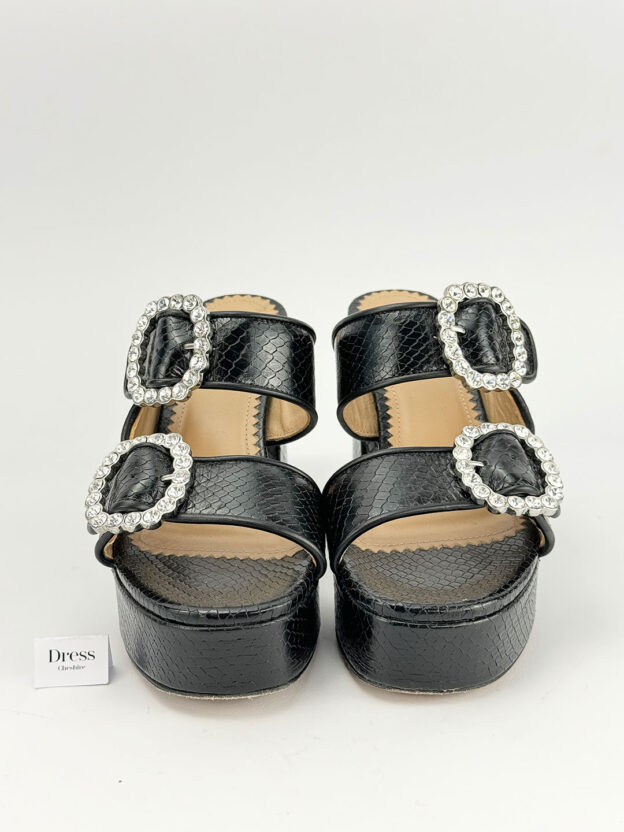 Pre-Owned Maje Fardi Snake-Effect Crystal Embellished Leather Sandals Size 37 (UK 4) - Image 2