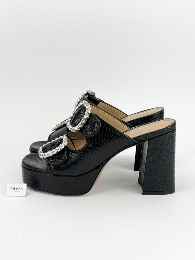 Pre-Owned Maje Fardi Snake-Effect Crystal Embellished Leather Sandals Size 37 (UK 4) - Image 3