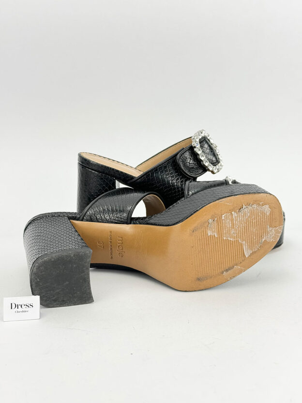Pre-Owned Maje Fardi Snake-Effect Crystal Embellished Leather Sandals Size 37 (UK 4) - Image 5