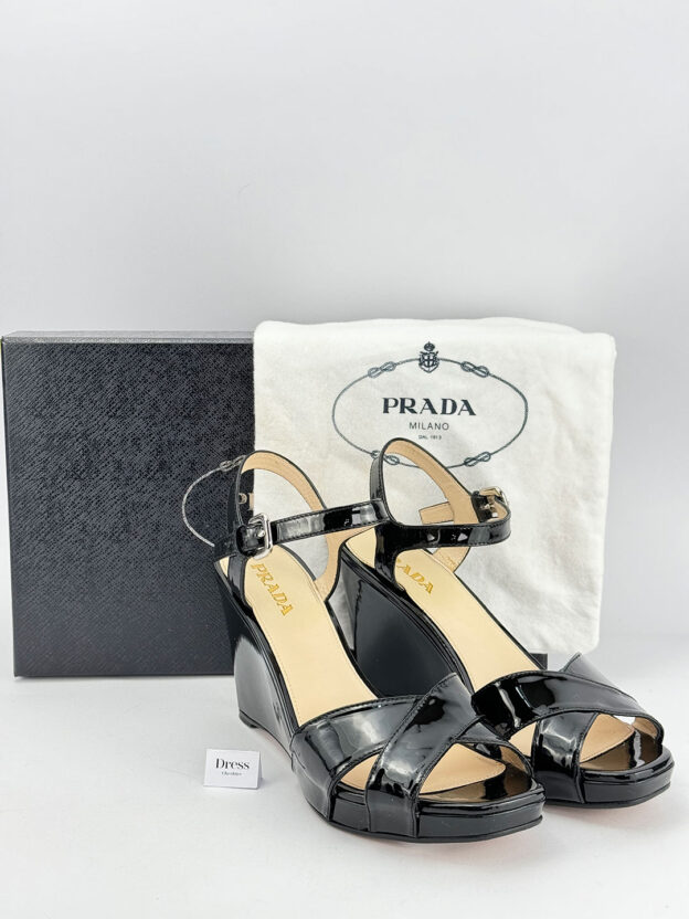 Pre-Owned Prada Black Wedge Sandals Size 38.5  (UK 5.5) - Image 2