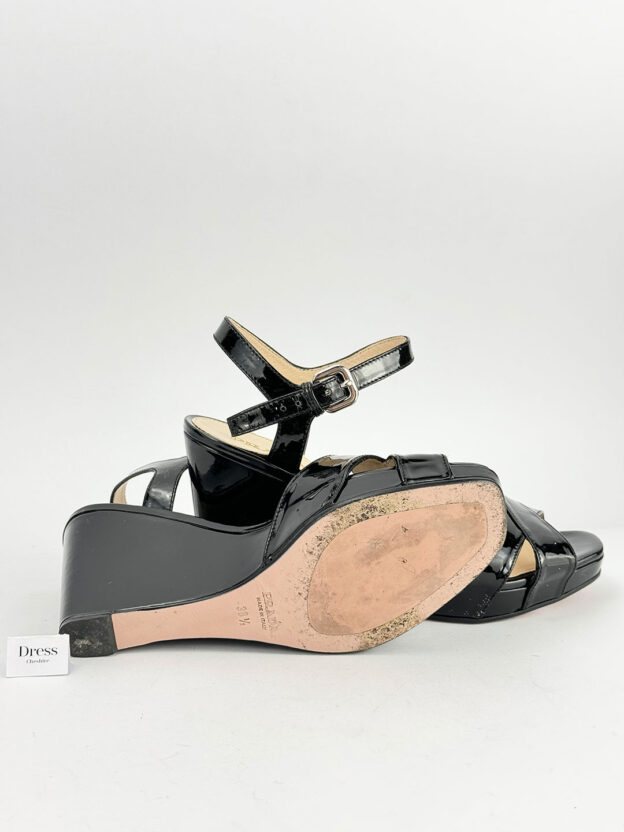 Pre-Owned Prada Black Wedge Sandals Size 38.5  (UK 5.5) - Image 6