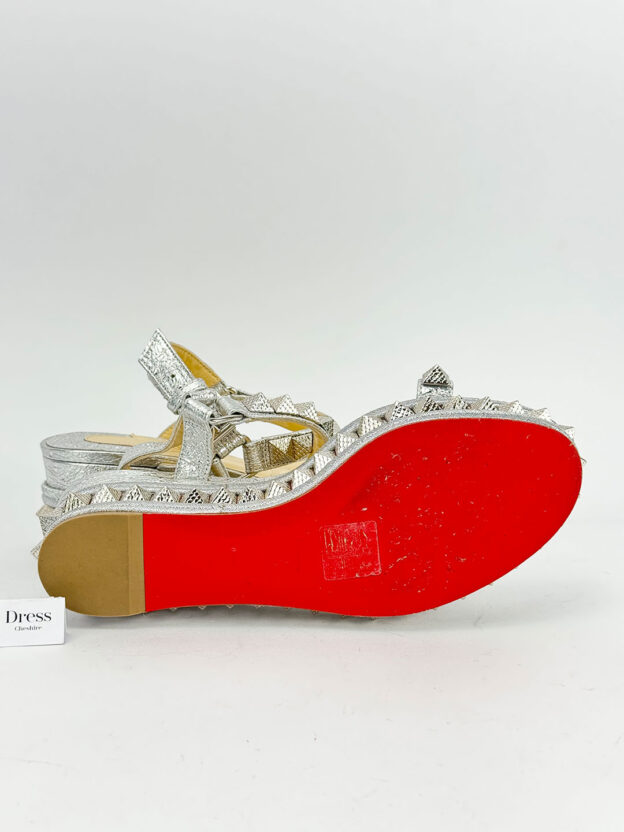 Pre-Owned Christian Louboutin Pyraclou 60 Metallic Leather Sandals Size 34 (UK 1) - Image 5