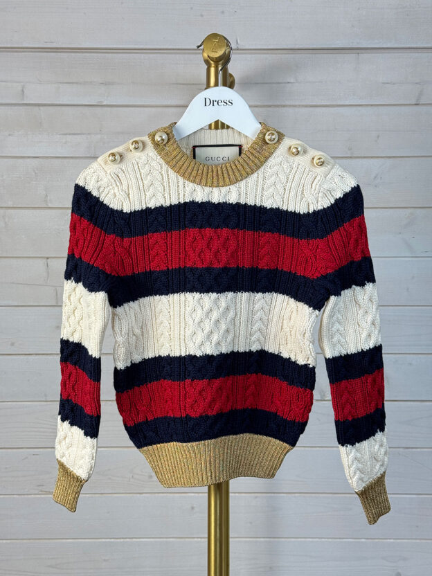 Pre-Owned Gucci Cable Knit Jumper With Pearl Buttons Size XXS