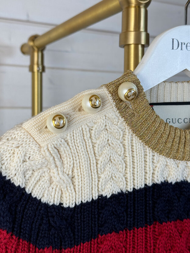 Pre-Owned Gucci Cable Knit Jumper With Pearl Buttons Size XXS - Image 2