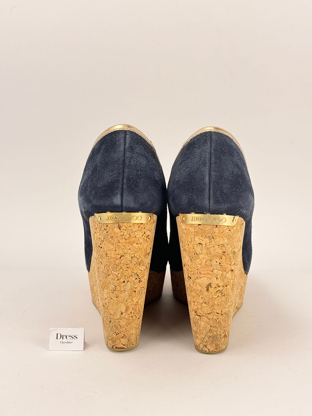 Pre-Owned Jimmy Choo Navy Blue Papina Suede Cork Wedges Size