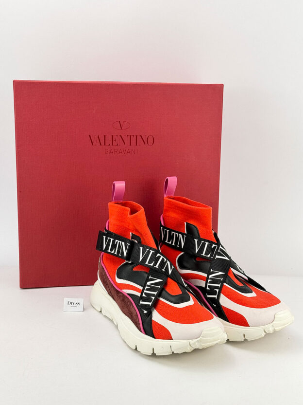 Pre-Owned Valentino Garavani Straps High Top Red Sock Sneakers Size 37 (UK 4) - Image 7