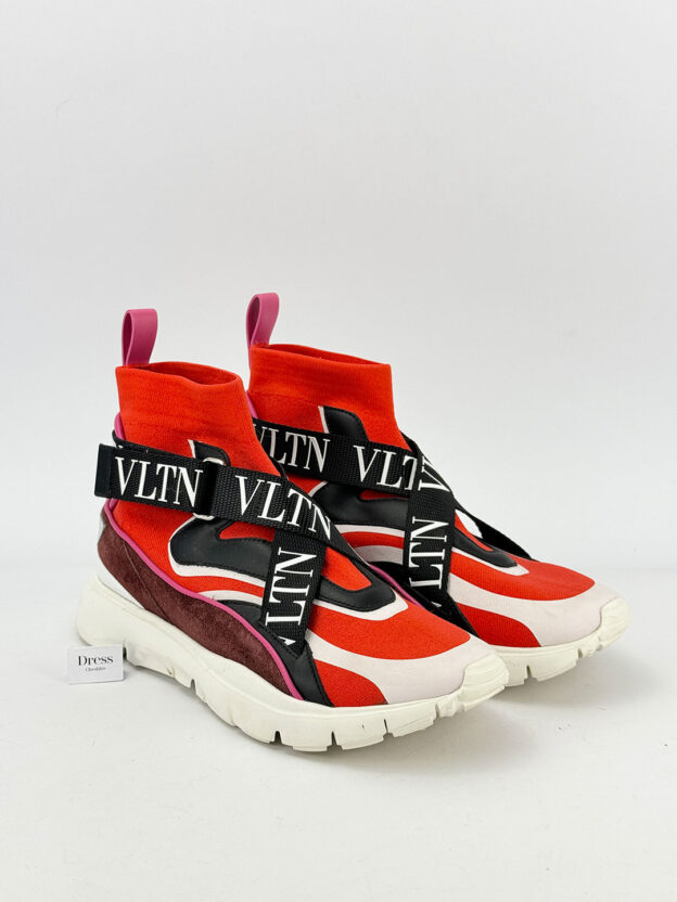 Pre-Owned Valentino Garavani Straps High Top Red Sock Sneakers Size 37 (UK 4)