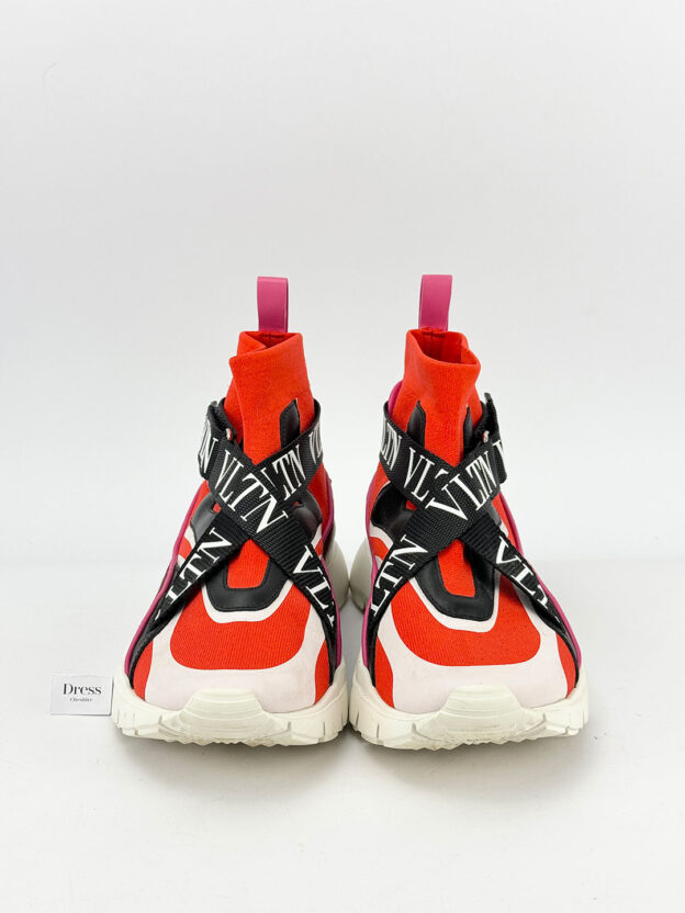 Pre-Owned Valentino Garavani Straps High Top Red Sock Sneakers Size 37 (UK 4) - Image 2