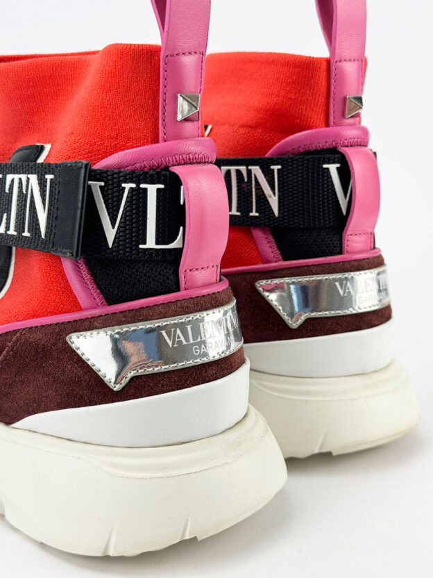 Pre-Owned Valentino Garavani Straps High Top Red Sock Sneakers Size 37 (UK 4) - Image 5