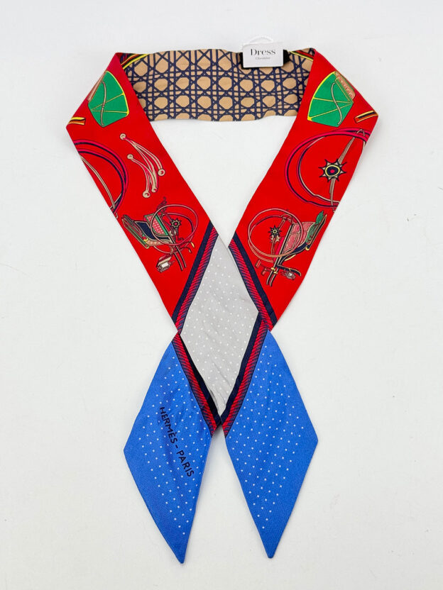 Pre-Owned Hermes Red, Blue & Grey Patterned Twilly