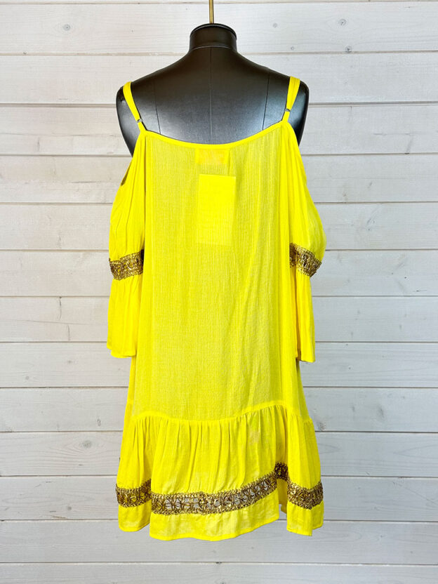 Pre-Owned Miss June Yellow Off the Shoulder Mini Dress One Size - Image 3