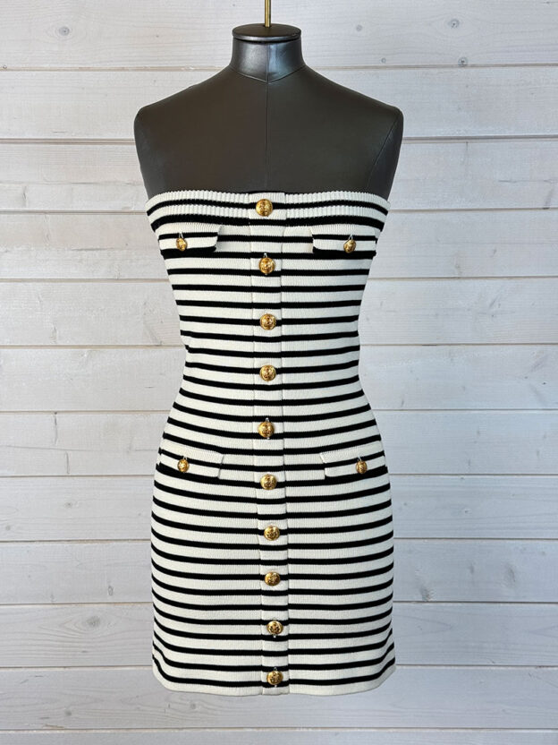 Celine Black & White Striped Knit Dress Size XS (UK 6)