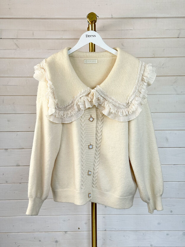 Vita Grace Ecru Cream Cardigan With Frill Collar Size S-M