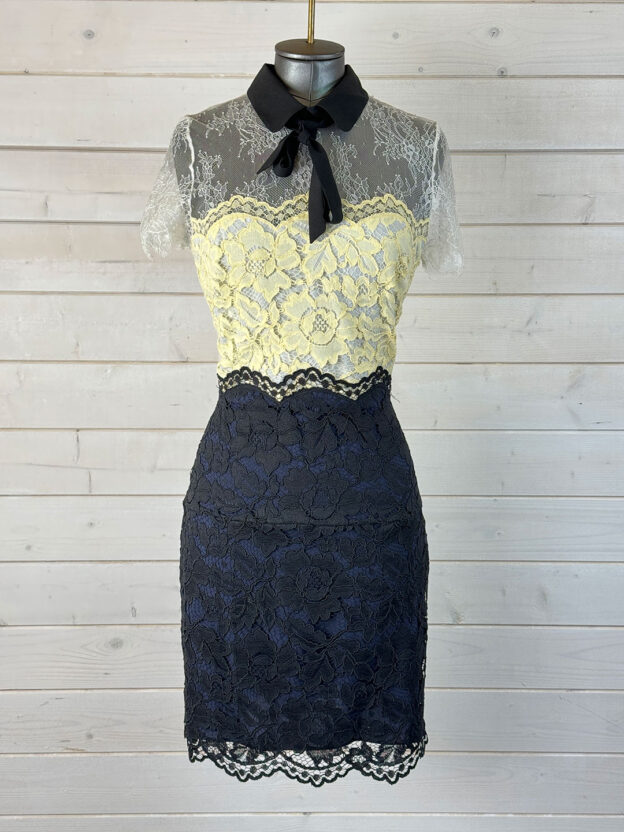 Pre-Owned Sandro Black & Yellow Lace Dress Size UK 6