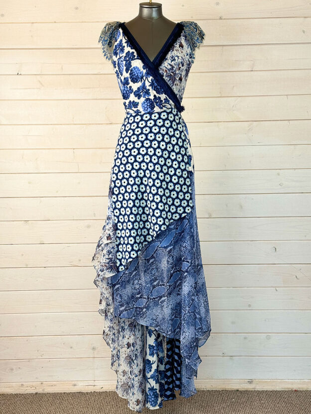 Pre-Owned Diane Von Furstenberg Blue & White Floral Long Dress Size L