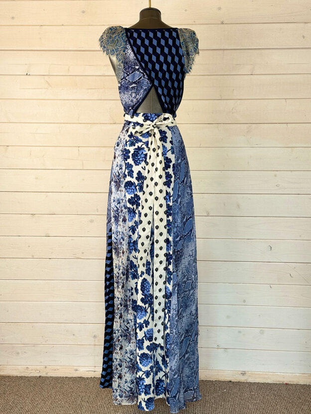 Pre-Owned Diane Von Furstenberg Blue & White Floral Long Dress Size L - Image 2